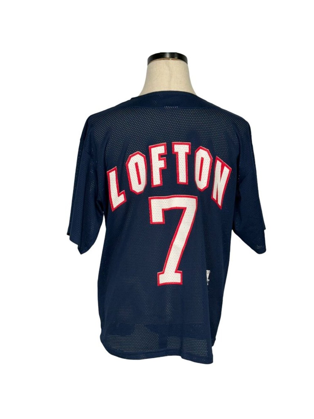 Vintage 90s Indians Lofton #7 Navy Blue Mesh Button-Up Jersey Size L